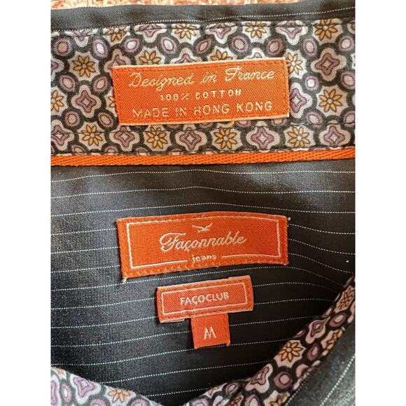 Faconnable Medium Navy Blue & White w/Stripes Button-Front Long Sleeve Shirt - Picture 5 of 7